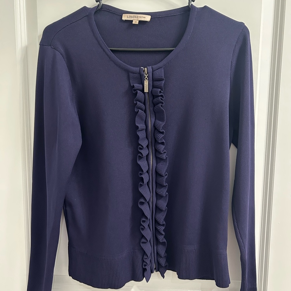 The Limited Blue/Purple Ruffle Zip Blouse